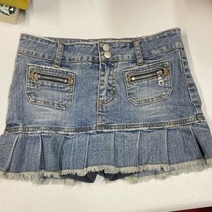 Denim Mini Skirt with Ruffle Hem And Built in Shorts - SOLD